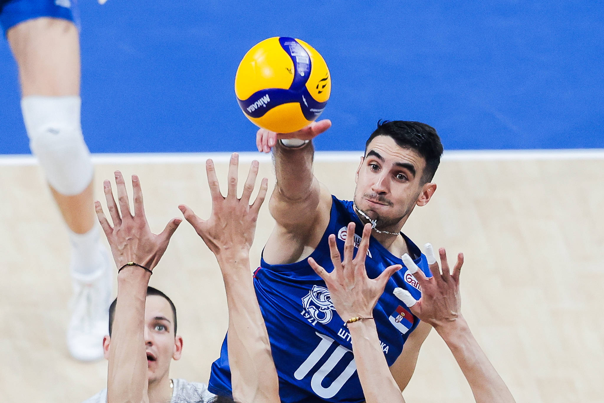 塞尔维亚队在排球比赛中奋力拼搏 塞尔维亚队在排球比赛中奋力拼搏